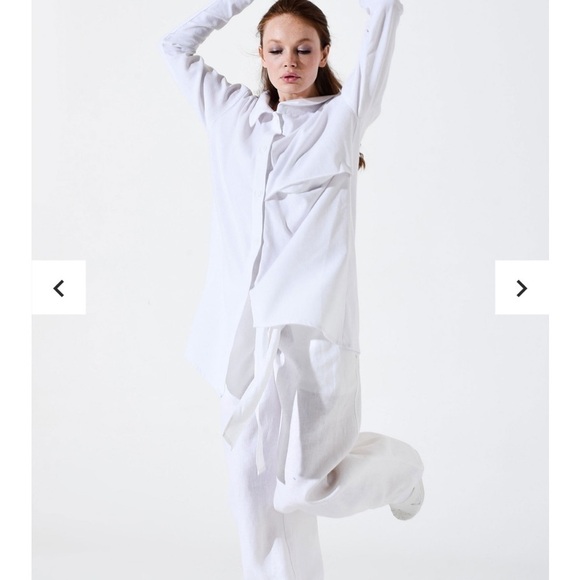 AAKASHA LINEN ARTSY LAGENLOOK WHITE BUTTON DOWN ASYMMETRICAL TUNIC SIZE LARGE - Picture 12 of 13